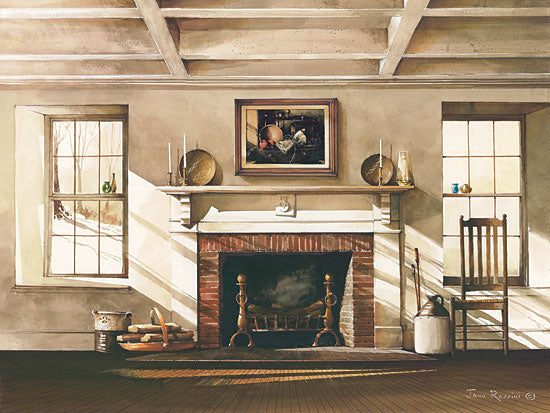 John Rossini JR296 - Morning Shadows - Room, Fireplace, Chair, Crocks, Mantel, Window, Sun from Penny Lane Publishing