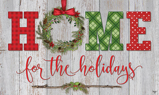 Mollie B. MOL1961 - Home for the Holidays - 18x12 Home for the Holidays, Wreath, Plaid, Wood Background from Penny Lane
