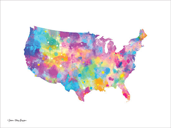 Seven Trees Design ST364 - Watercolor USA United States, Silhouette, Rainbow Colors from Penny Lane