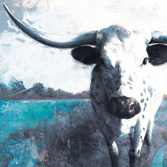 White Ladder WL129 - Cow Close Up Longhorn Steer, Blue, Gray, Selfie, Portrait from Penny Lane